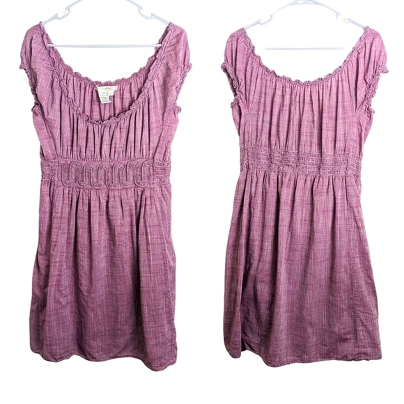 Heather Pink Ruffle Scoop Neck Boho  Mini Milkmaid Dress Women's Large - Picture 1 of 8